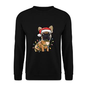 Französische Bulldogge Weihnachten Hunde Geschenk - Unisex Pullover - Schwarz - Vorne - Alina (178cm) & Michal (187cm)