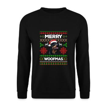 Merry Woofmas Ugly Sweater Rottweiler Chien - Sweat-shirt Unisexe - noir - Devant - Alina (178cm) & Michal (187cm)