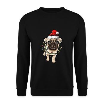 Mops Weihnachten Hunde Geschenk - Unisex Pullover - Schwarz - Vorne - Alina (178cm) & Michal (187cm)
