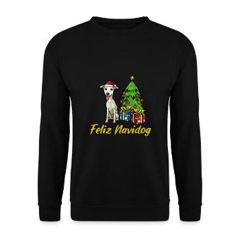 Feliz Navidog Whippet Hunde Geschenk - Unisex Pullover - Schwarz - Vorne - Alina (178cm) & Michal (187cm)