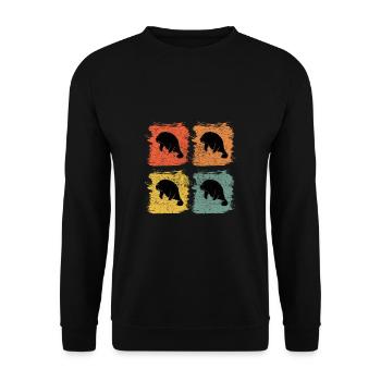 Dugong Manati Seekuh Retro Pop Art - Unisex Pullover - Schwarz - Vorne - Alina (178cm) & Michal (187cm)