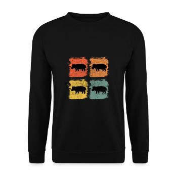 Hippo Flusspferd Retro Pop Art Geschenk - Unisex Pullover - Schwarz - Vorne - Alina (178cm) & Michal (187cm)