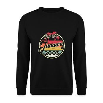 Retro Januar 2003 Fun 18. Geburtstags Geschenk - Unisex Pullover - Schwarz - Vorne - Alina (178cm) & Michal (187cm)