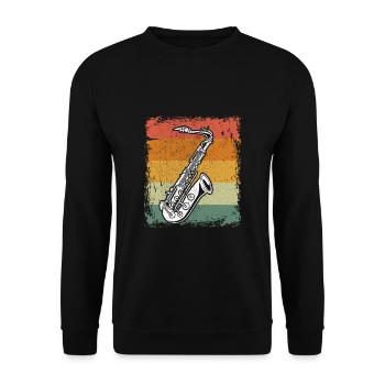Vintage Saxophon Spieler Saxophon Geschenkidee - Unisex Pullover - Schwarz - Vorne - Alina (178cm) & Michal (187cm)