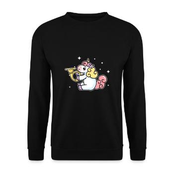 Cute Unicorn Playing French Horn Horn Lover Gift - Unisex Sweatshirt - black - Front - Alina (178cm) & Michal (187cm)