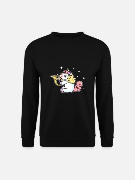 Süßes Einhorn Spielt Waldhorn Horn Liebhaber - Unisex Pullover - Schwarz