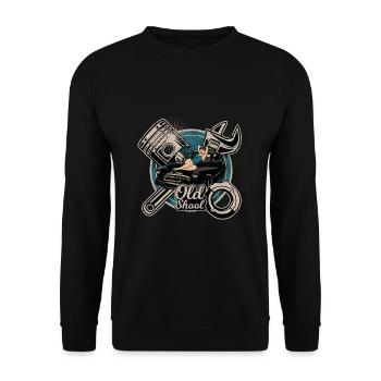 Pin Up Rockabilly Old School Auto LKW Mechaniker - Unisex Pullover - Schwarz - Vorne - Alina (178cm) & Michal (187cm)