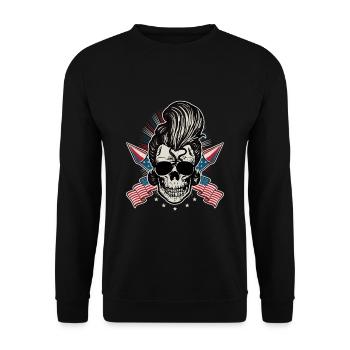 USA Flag Rock n Roll Rockabilly Skull 4th Of July - Unisex Sweatshirt - black - Front - Alina (178cm) & Michal (187cm)