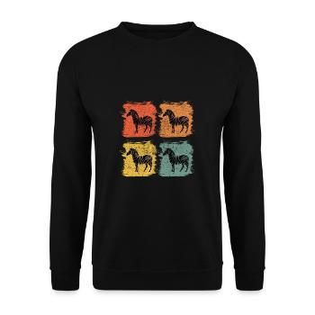 Zebra Retro Pop Art Geschenk - Unisex Pullover - Schwarz - Vorne - Alina (178cm) & Michal (187cm)