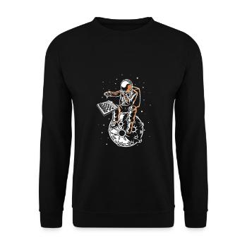 Astronaut Schachbrett Lustiger Schachspieler - Unisex Pullover - Schwarz - Vorne - Alina (178cm) & Michal (187cm)