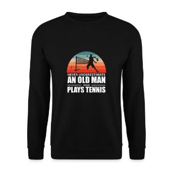 Unterschätze Niemals Einen Alten Mann Tennis - Unisex Pullover - Schwarz - Vorne - Alina (178cm) & Michal (187cm)