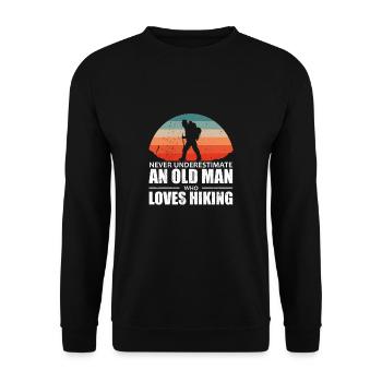 Unterschätze Niemals Einen Alten Mann Wandern - Unisex Pullover - Schwarz - Vorne - Alina (178cm) & Michal (187cm)