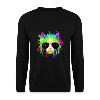 Lustiges Kätzchen Regenbogen Rave Musik DJ Katze - Unisex Pullover - Schwarz - Vorne - Alina (178cm) & Michal (187cm)