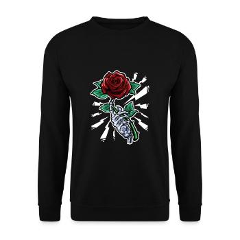 Tattoo Skeleton Hand Red Rose Flower - Unisex Sweatshirt - black - Front - Alina (178cm) & Michal (187cm)