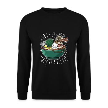 Japanisch Ramen Nudeln Schale Kawaii Anime Katze - Unisex Pullover - Schwarz - Vorne - Alina (178cm) & Michal (187cm)