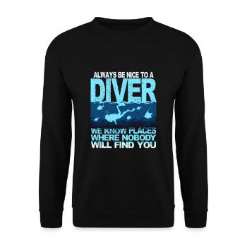 Drôles de plongeurs disant plongée en apnée en haute mer - Sweat-shirt Unisexe - noir - Devant - Alina (178cm) & Michal (187cm)