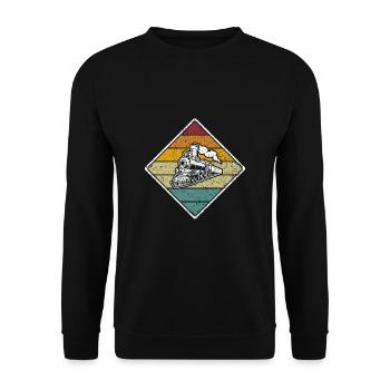 Retro Eisenbahn Zugführer Lokomotive Lokführer - Unisex Pullover - Schwarz - Vorne - Alina (178cm) & Michal (187cm)