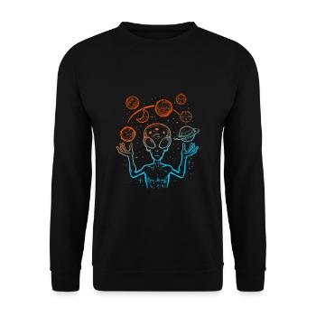UFO Alien Juggling Planets Space - Unisex Sweatshirt - black - Front - Alina (178cm) & Michal (187cm)