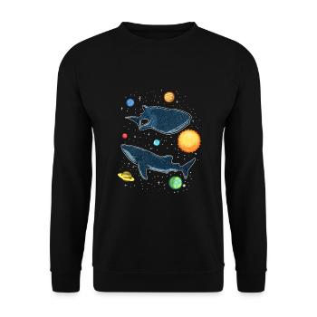 Haie im Galaxy Lustige Walhai Liebhaber - Unisex Pullover - Schwarz - Vorne - Alina (178cm) & Michal (187cm)