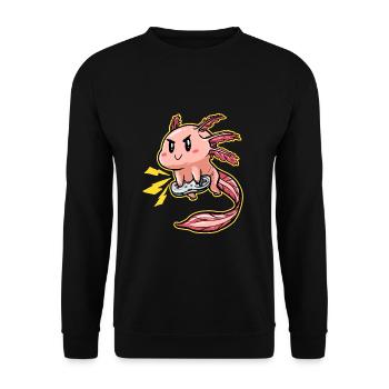 Funny Video Game Playing Gamer Axolotl - Unisex Sweatshirt - black - Front - Alina (178cm) & Michal (187cm)