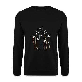 Stolzer Pilot Flugzeug Luftfahrt Lustige Sprüche - Unisex Pullover - Schwarz - Vorne - Alina (178cm) & Michal (187cm)