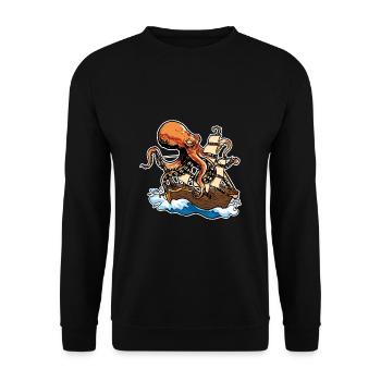 Kraken Oktopus Segelboot Kapitän Schiff Segeln - Unisex Pullover - Schwarz - Vorne - Alina (178cm) & Michal (187cm)