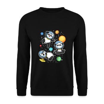 Weltraum Panda Astronaut Universum - Unisex Pullover - Schwarz - Vorne - Alina (178cm) & Michal (187cm)