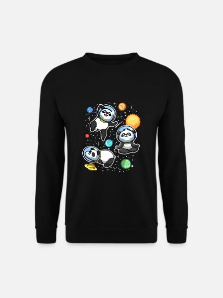 Lazy Space Pandas Astronauts Universe With Planets - Unisex Sweatshirt - black