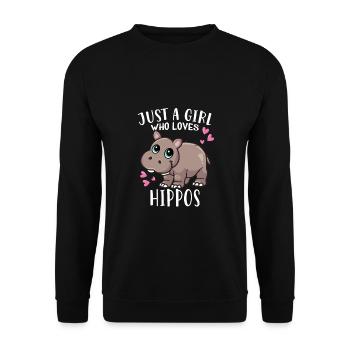 Nilpferd Flusspferd Just A Girl Who Loves Hippos - Unisex Pullover - Schwarz - Vorne - Alina (178cm) & Michal (187cm)