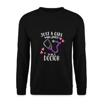 Just A Girl Doctor Medizin Doktorin Ärztin Praxis - Unisex Pullover - Schwarz - Vorne - Alina (178cm) & Michal (187cm)