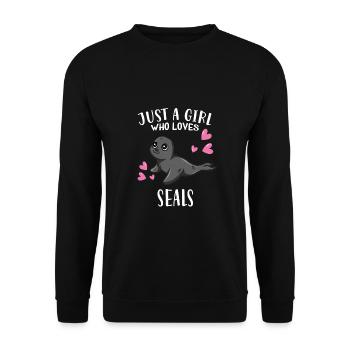 Lustige Robben Seehund Just A Girl Who Loves Seals - Unisex Pullover - Schwarz - Vorne - Alina (178cm) & Michal (187cm)