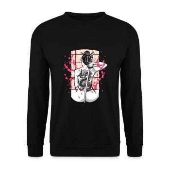 Japanese Dragon Tattoo Samurai Cherry Blossom - Unisex Sweatshirt - black - Front - Alina (178cm) & Michal (187cm)