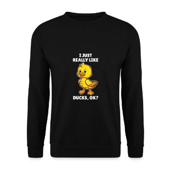Enten Entenliebhaber I Just Really Like Ducks - Unisex Pullover - Schwarz - Vorne - Alina (178cm) & Michal (187cm)