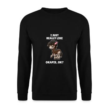 Tierfreund Okapi I Just Really Like Okapis - Unisex Pullover - Schwarz - Vorne - Alina (178cm) & Michal (187cm)