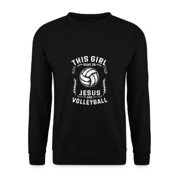 Beachball This Girl Runs On Jesus And Volleyball - Unisex Pullover - Schwarz - Vorne - Alina (178cm) & Michal (187cm)