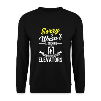 Ich Höre Nicht Zu Ich Denke An Aufzüge Fahrstuhl - Unisex Pullover - Schwarz - Vorne - Alina (178cm) & Michal (187cm)