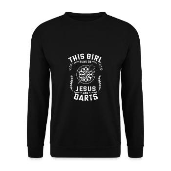 Dartspieler This Girl Runs On Jesus And Darts - Unisex Pullover - Schwarz - Vorne - Alina (178cm) & Michal (187cm)