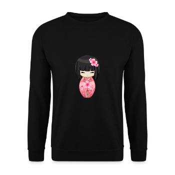 Cherry Blossom Geisha Japanese Kokeshi Doll - Unisex Sweatshirt - black - Front - Alina (178cm) & Michal (187cm)