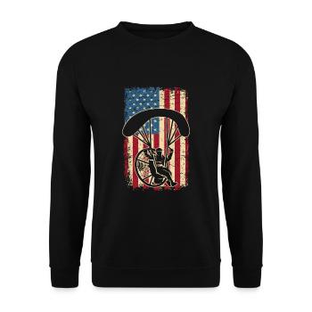 Amerika Flagge Patriot Fallschirmspringer USA - Unisex Pullover - Schwarz - Vorne - Alina (178cm) & Michal (187cm)