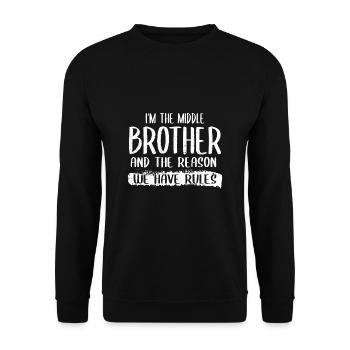 Lustige Sprüche Bruder Schwester Geschwister - Unisex Pullover - Schwarz - Vorne - Alina (178cm) & Michal (187cm)