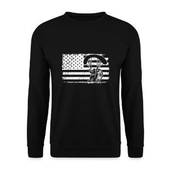 Paraglider Skydiver US Patriot Fallschirm Soldat - Unisex Pullover - Schwarz - Vorne - Alina (178cm) & Michal (187cm)