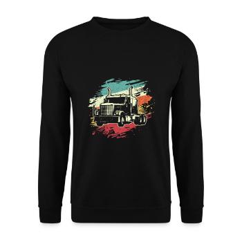 Trucker LKW Fahrer Brummiefahrer Lastwagen - Unisex Pullover - Schwarz - Vorne - Alina (178cm) & Michal (187cm)