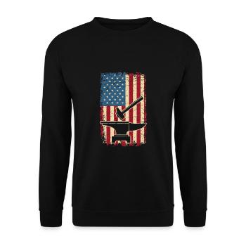 Blacksmith Hammer Anvil US Flag Patriotic American - Unisex Sweatshirt - black - Front - Alina (178cm) & Michal (187cm)