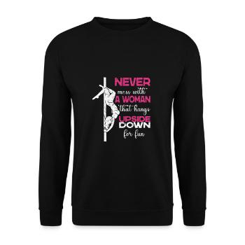 Never Mess With A Woman That Hangs Upside Down - Unisex Sweatshirt - black - Front - Alina (178cm) & Michal (187cm)