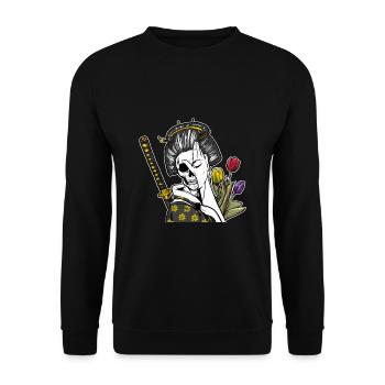 Japan Samurai Skelett Japanischer Krieger Bushido - Unisex Pullover - Schwarz - Vorne - Alina (178cm) & Michal (187cm)