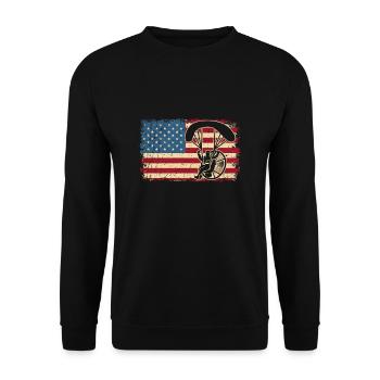 Paragliding Fallschirmspringer USA Flagge Skydive - Unisex Pullover - Schwarz - Vorne - Alina (178cm) & Michal (187cm)