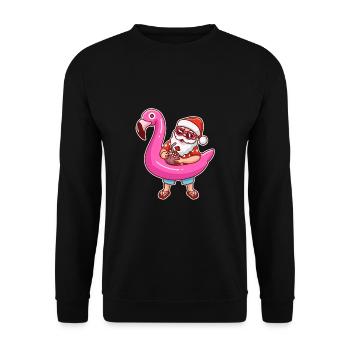 Weihnachten Sommer Santa X-Mas Flamingo - Unisex Pullover - Schwarz - Vorne - Alina (178cm) & Michal (187cm)