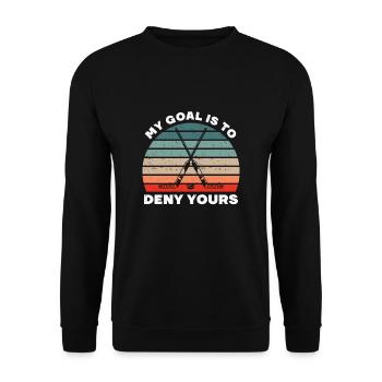 Eishocky Hockeyspieler Torwart Hockey Sprüche - Unisex Pullover - Schwarz - Vorne - Alina (178cm) & Michal (187cm)