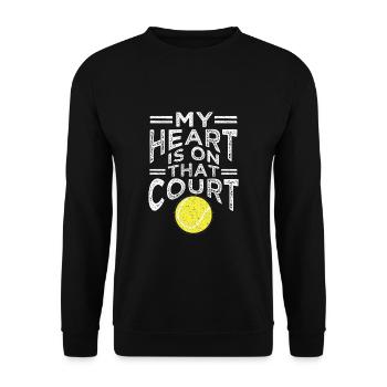Mon cœur est sur ce court de tennis Mama Papa - Sweat-shirt Unisexe - noir - Devant - Alina (178cm) & Michal (187cm)