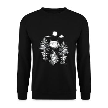 Outdoor Camping Liebhaber Baumhaus Wald Campen - Unisex Pullover - Schwarz - Vorne - Alina (178cm) & Michal (187cm)